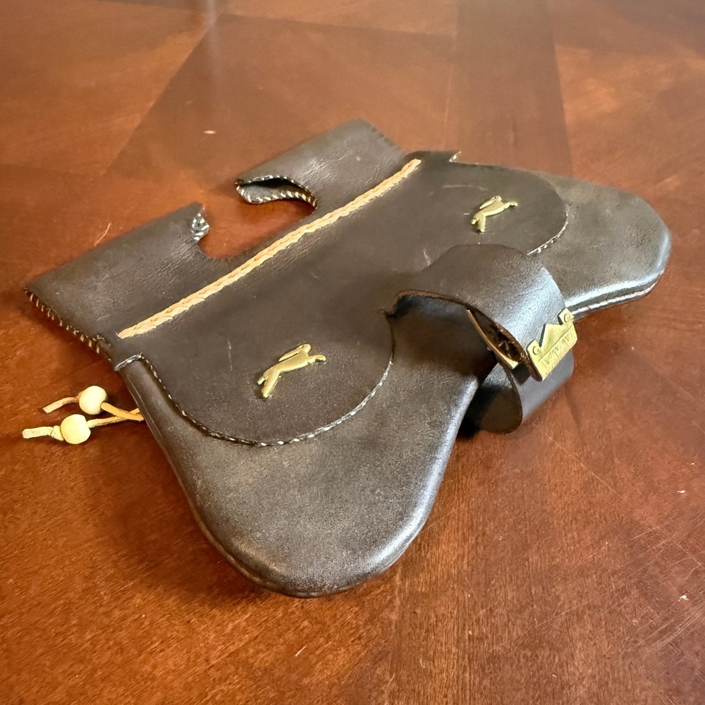 Handmade Leather Belt Pouch Brass Rabbit 3 Pocket Drawstring Renaissance Bag